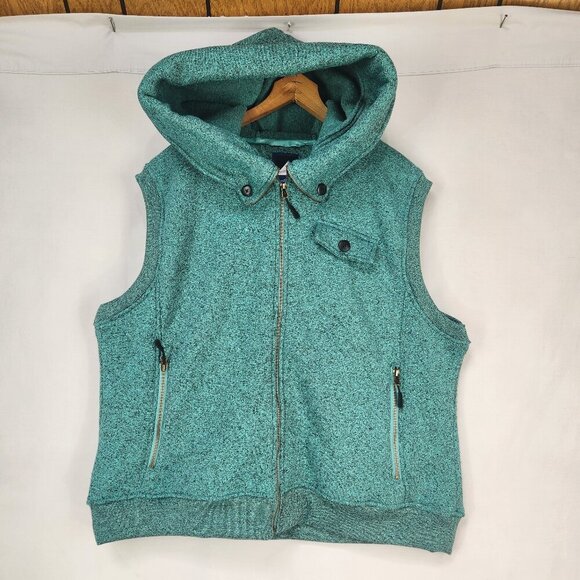 Iceburg Zip Up Hooded Vest Women's Large Teal Heavy Street Wear Pockets Layering - Picture 1 of 7